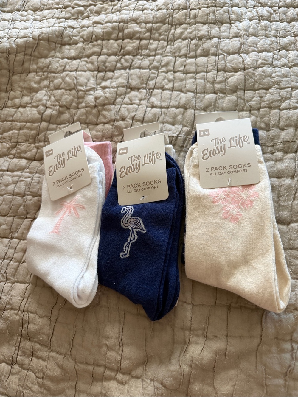 Six pairs of brand new cotton socks  2-Pack Socks - White, Navy & Cream pink